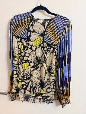 BL^NK London Floral Boho Blouse Long Sleeve Print Top Size Large